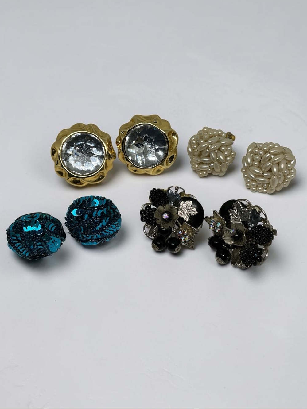 Vintage Lot of Four Large Statement Clip On Earrings